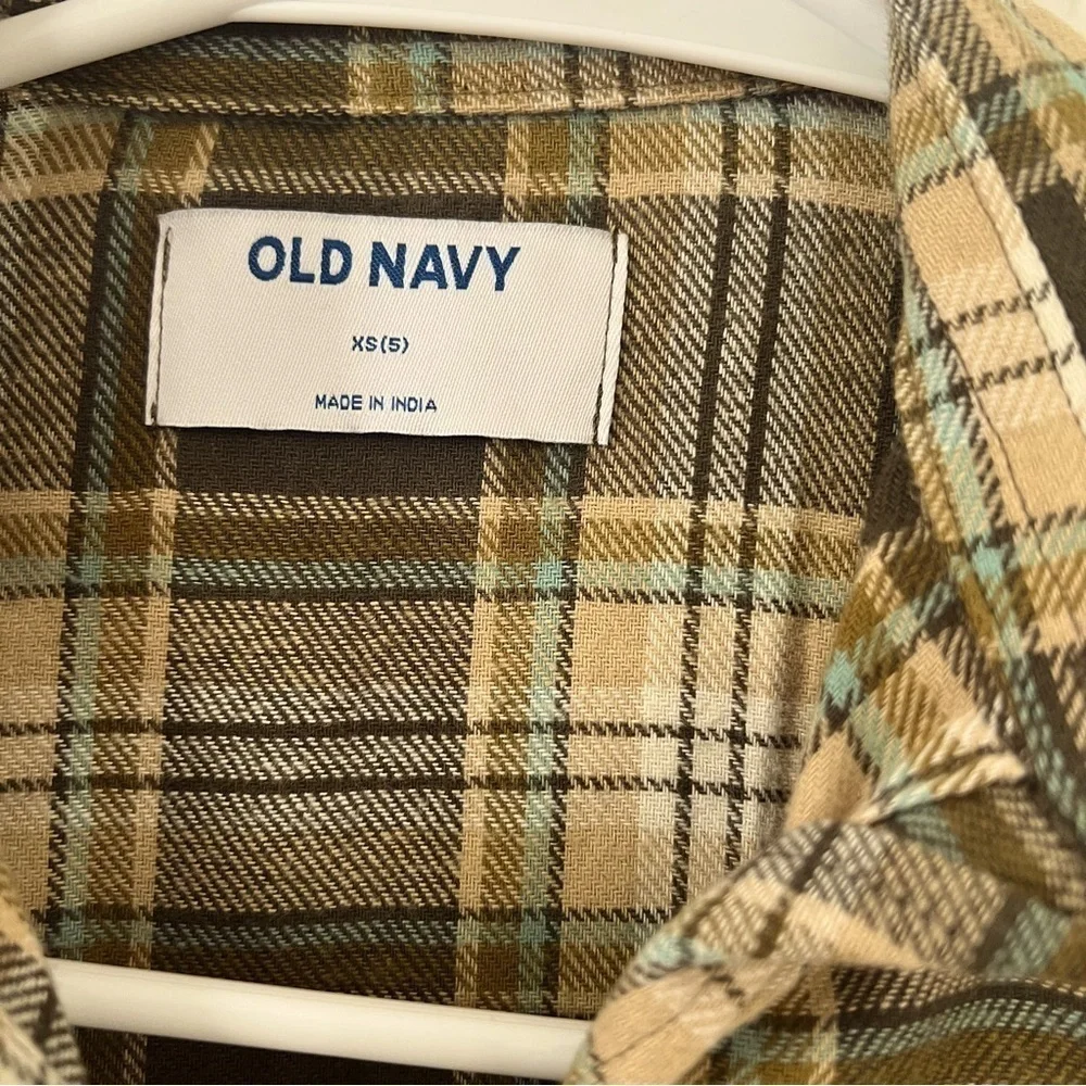 NWT Old Navy Boy Size XS (5) Soft-Brushed Flannel Pocket Shirt Green/Brwn Plaid